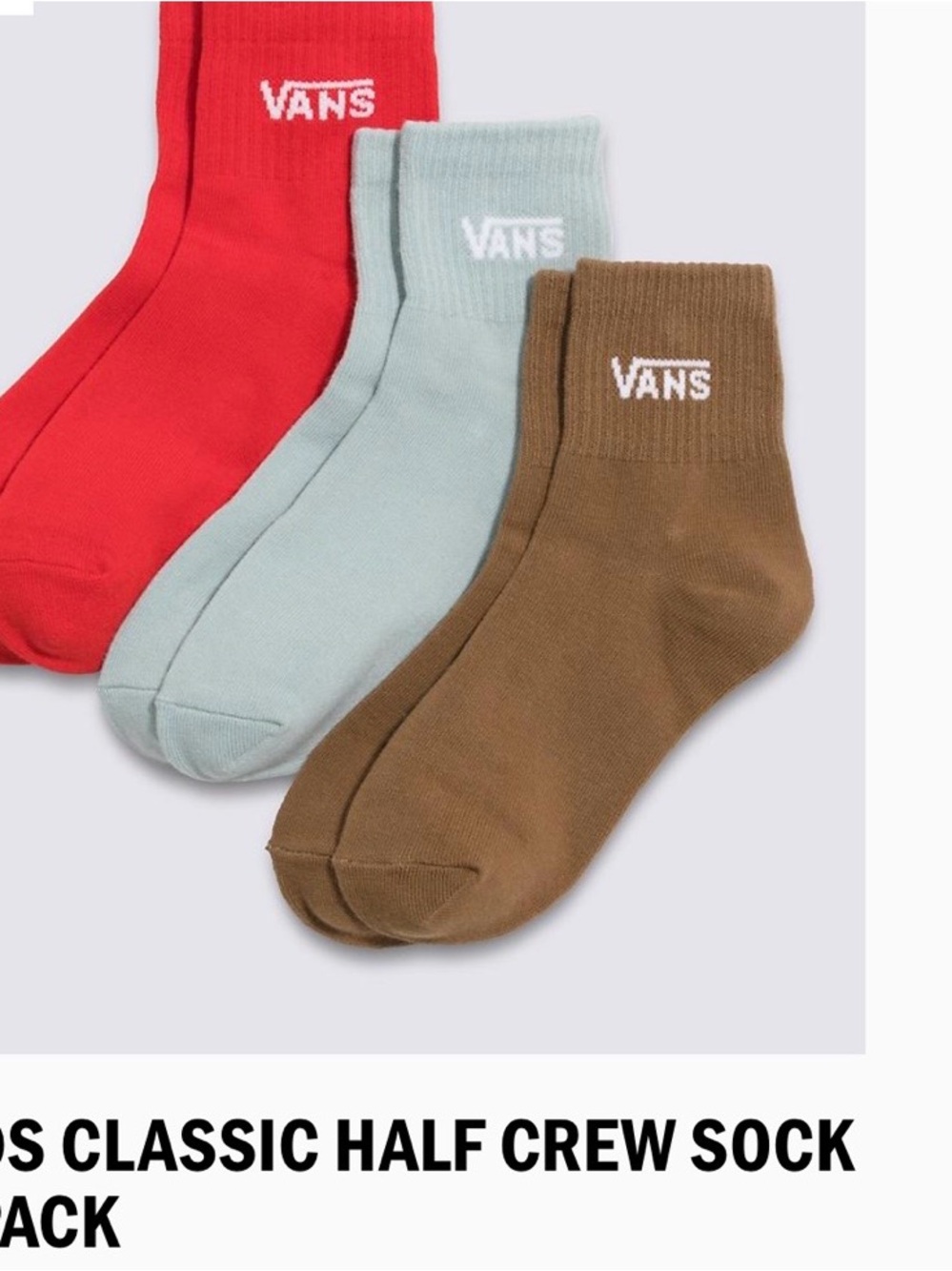 Vans kids Classic Half Crew Socks – Red, Light Blue, Brown (3-Pack)
1-6 nwt